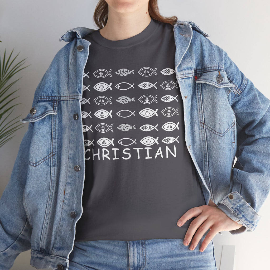 Christian Fish Pattern T‑Shirt — Ichthys Faith Tee - JESUS FISH
