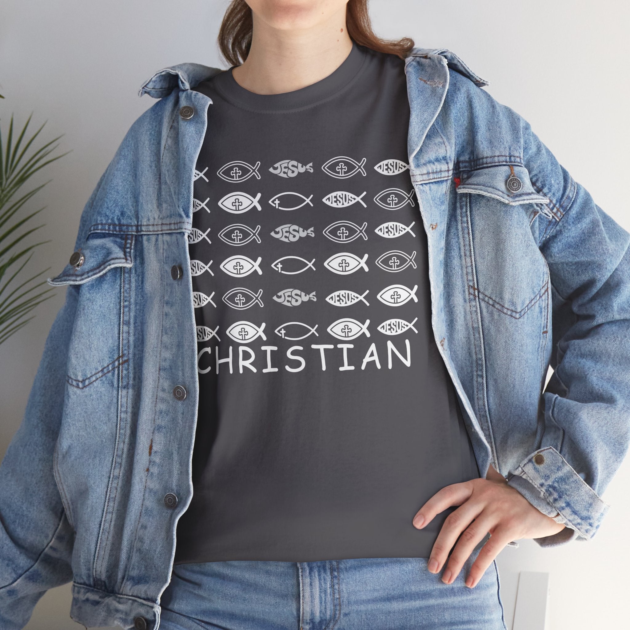 Christian Fish Pattern T‑Shirt — Ichthys Faith Tee - JESUS FISH