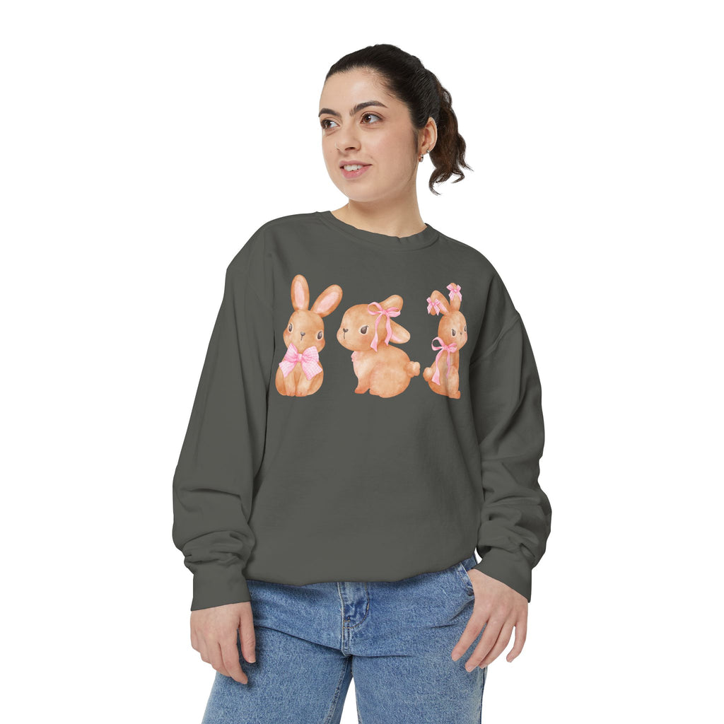 Comfort Colors - Easter Bunny Trio Sweatshirt — Cute Pastel Rabbit Graphic Pullover