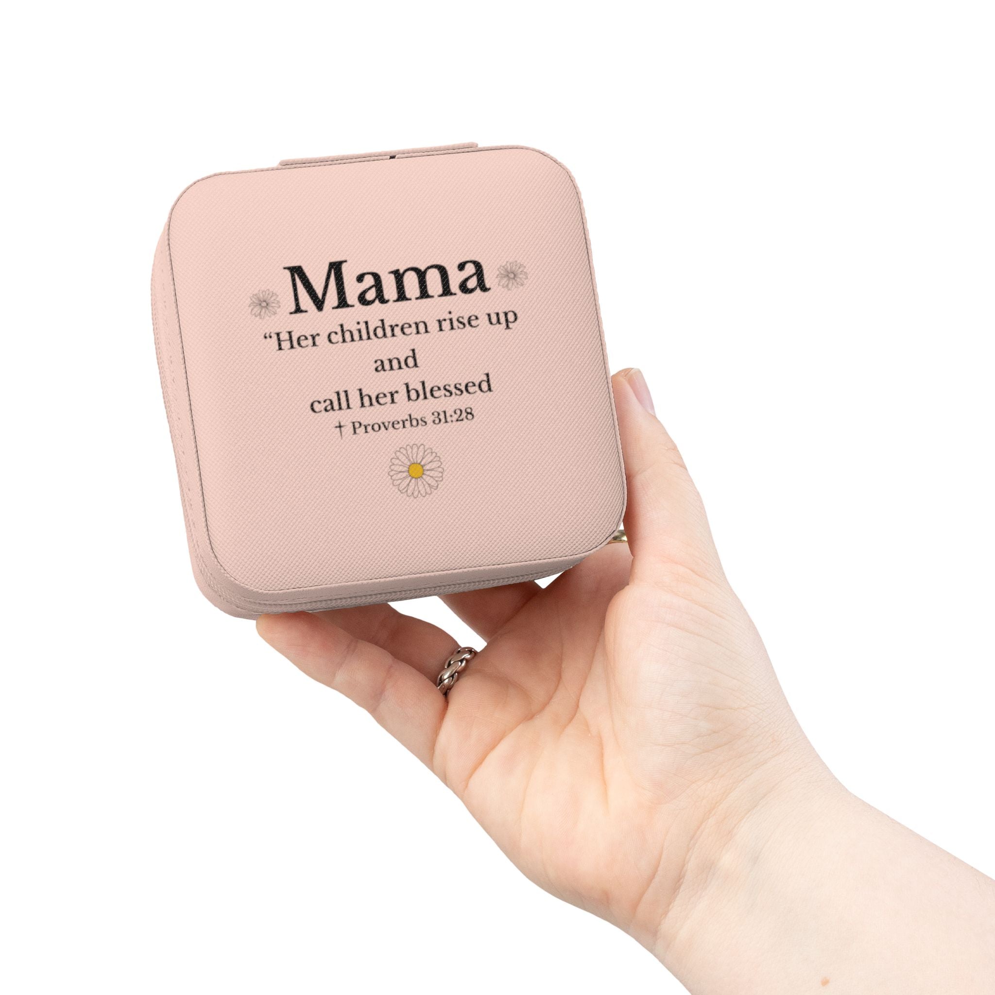 Travel Jewelry Case — "Mama" Floral Compact Organizer (Bible Verse Gift)