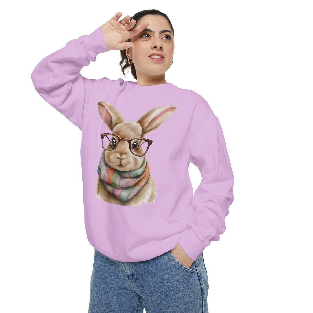 Library Book Bunny in Scarf Sweatshirt (Comfort Colors)