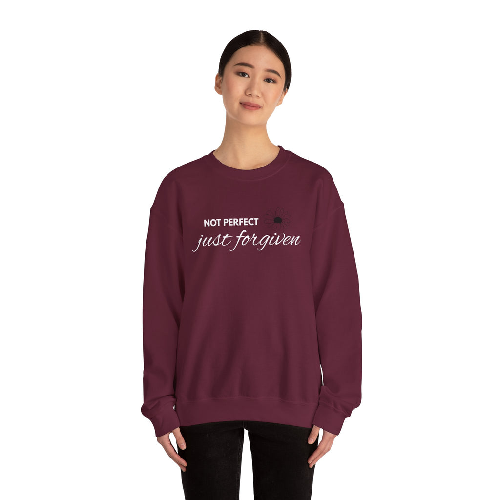 Crewneck Sweatshirt — "Not Perfect, Just Forgiven" Floral Inspirational Pullover