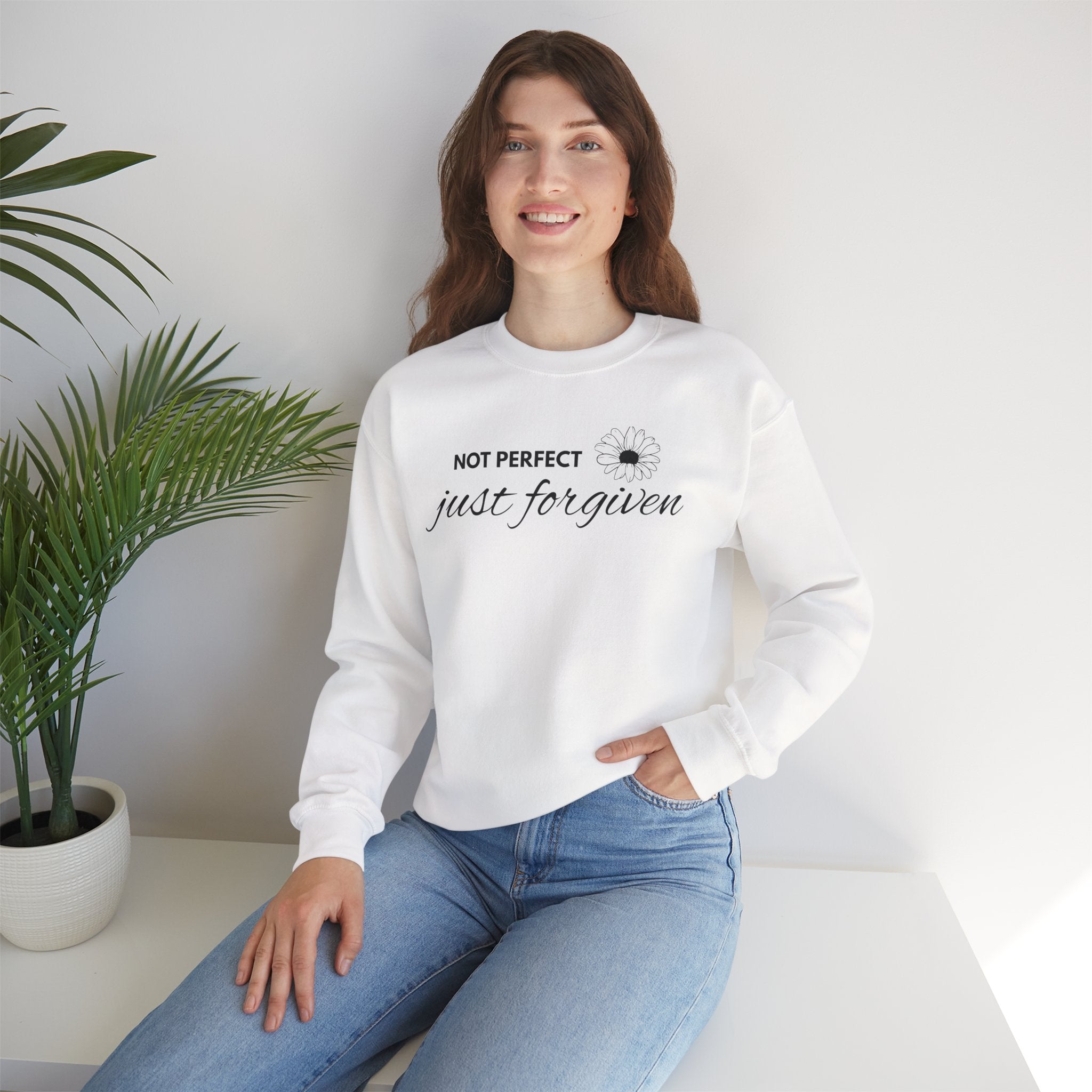 Crewneck Sweatshirt — "Not Perfect, Just Forgiven" Floral Inspirational Pullover