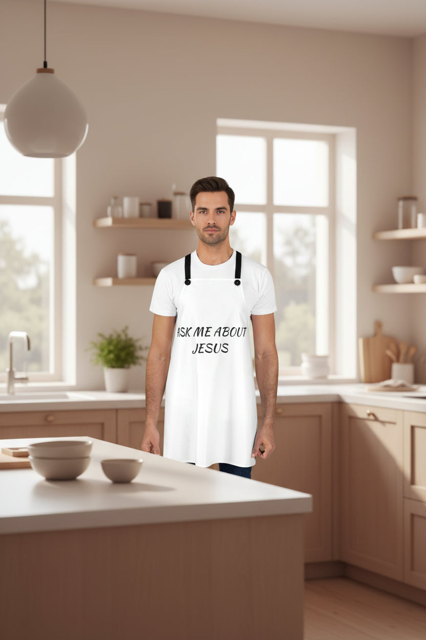 Ask Me About Jesus Apron | Christian Saved By Grace, Faith Kitchen Apron