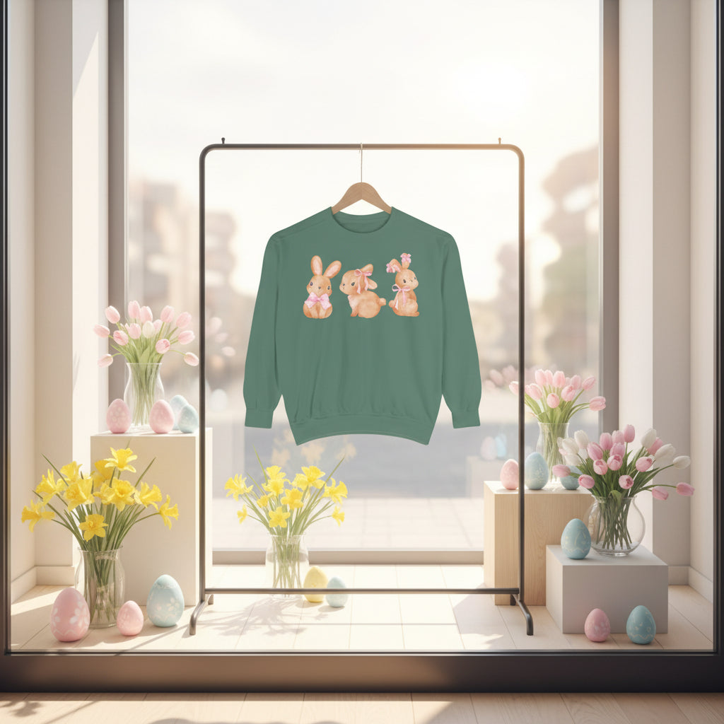 Comfort Colors - Easter Bunny Trio Sweatshirt — Cute Pastel Rabbit Graphic Pullover