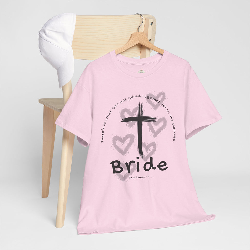 Bride T-Shirt — Christian Cross & Hearts Bridal Faith Tee - Christian - Matthew 19:6