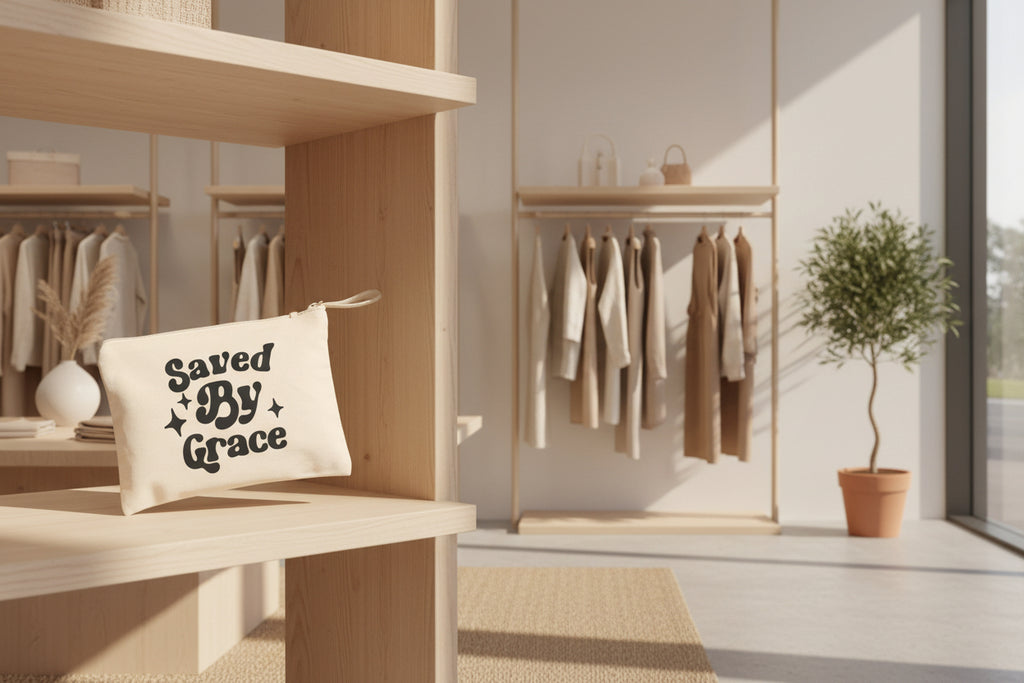 Saved By Grace Canvas Zipper Pouch — Inspirational Faith Accessory