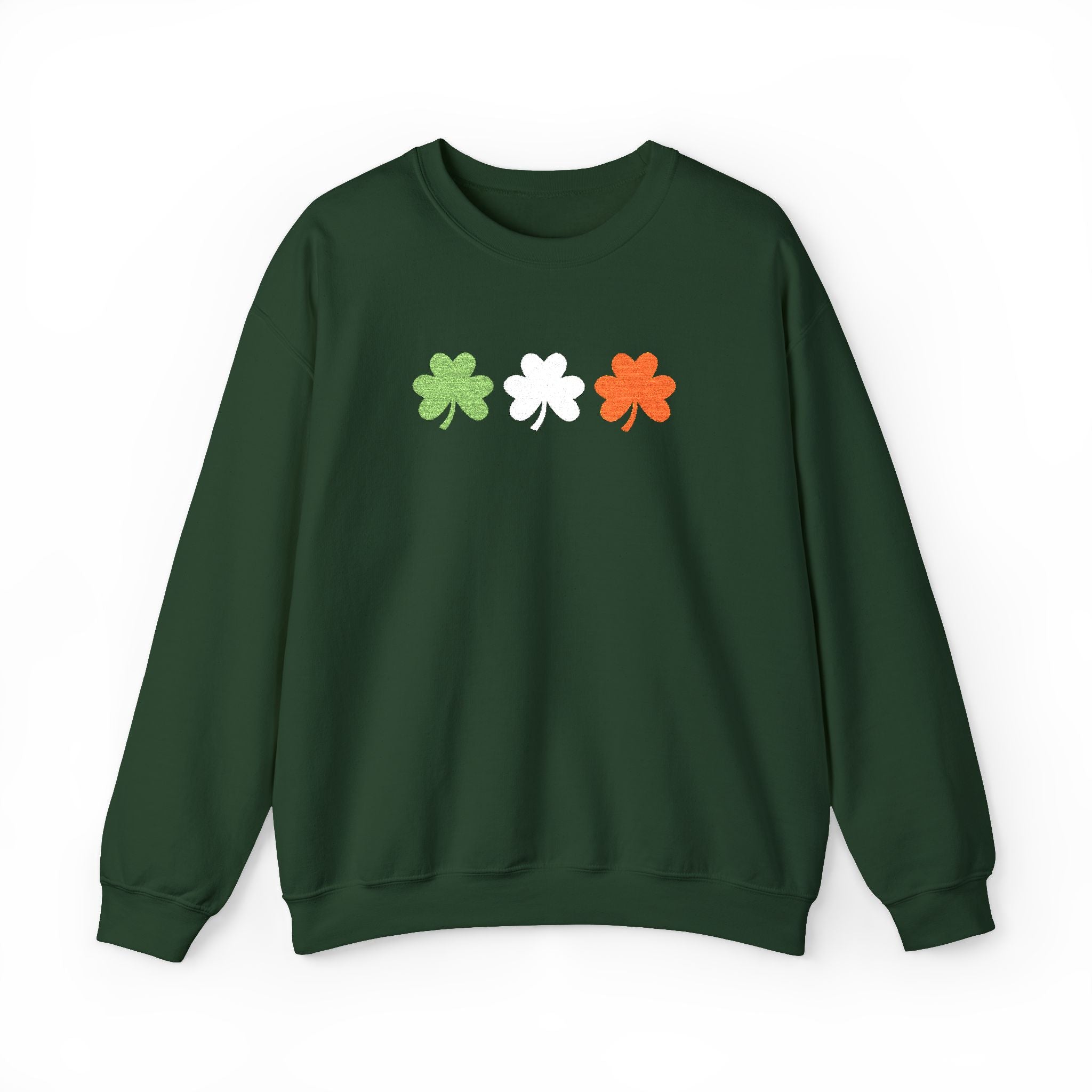 Irish Shamrock Trio Crewneck Sweatshirt – Green White Orange St. Patrick’s Day Pullover Flag Colors