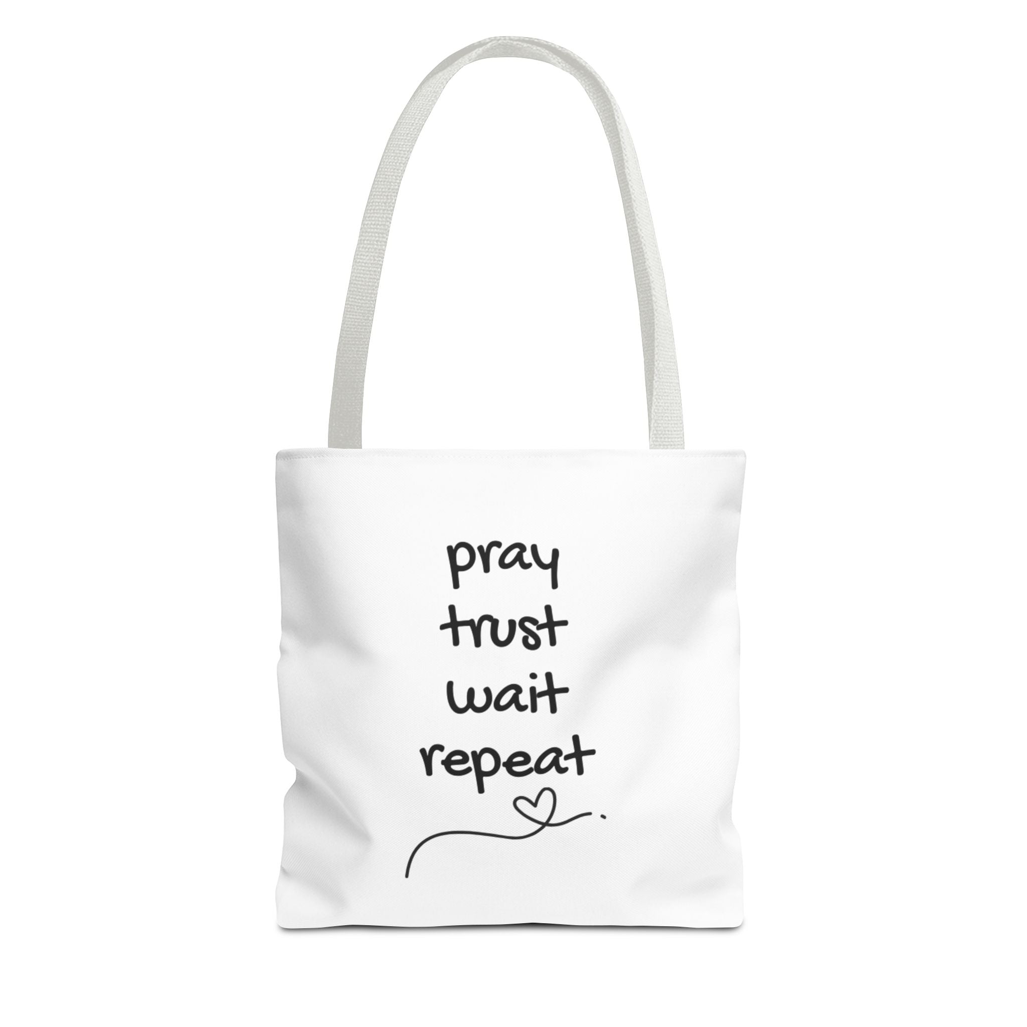 Pray Trust Wait Repeat Tote Bag — Inspirational Faith Canvas Tote