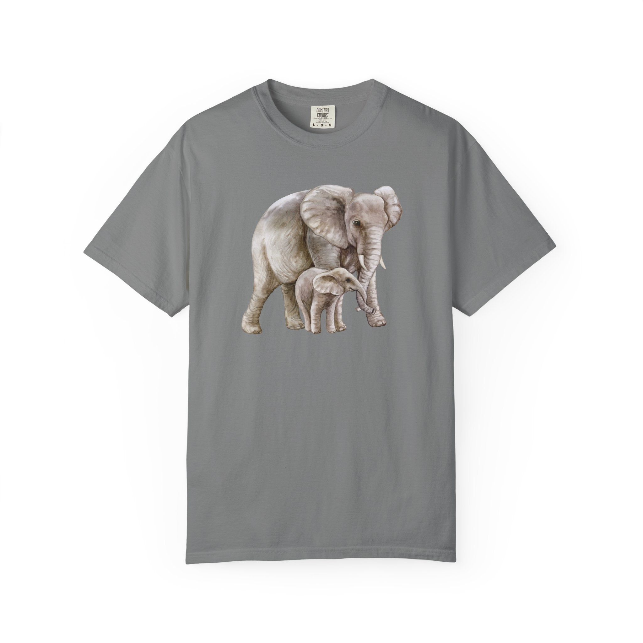 Elephant Mom & Baby T-Shirt — Realistic Wildlife Graphic Tee Comfort Colors