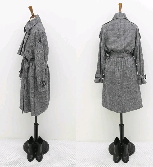 Houndstooth Long Coat for Women - Stylish & Loose Fit