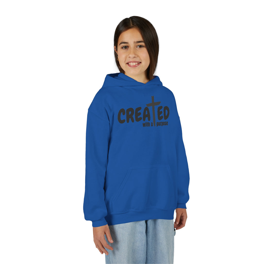 ‘Created With A Purpose’ Youth Hoodie — Christian Faith Kid’s Pullover