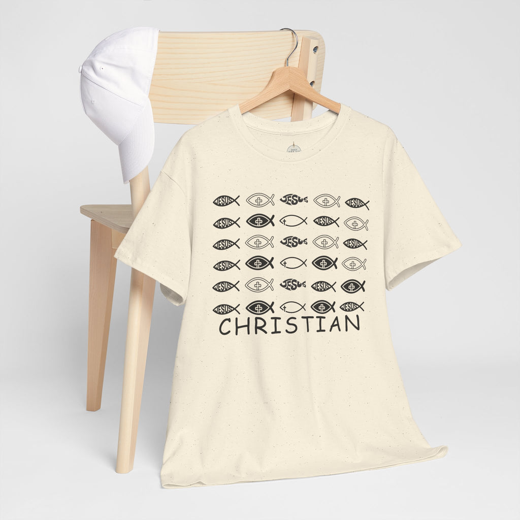 Christian Fish Pattern T‑Shirt — Ichthys Faith Tee - JESUS FISH