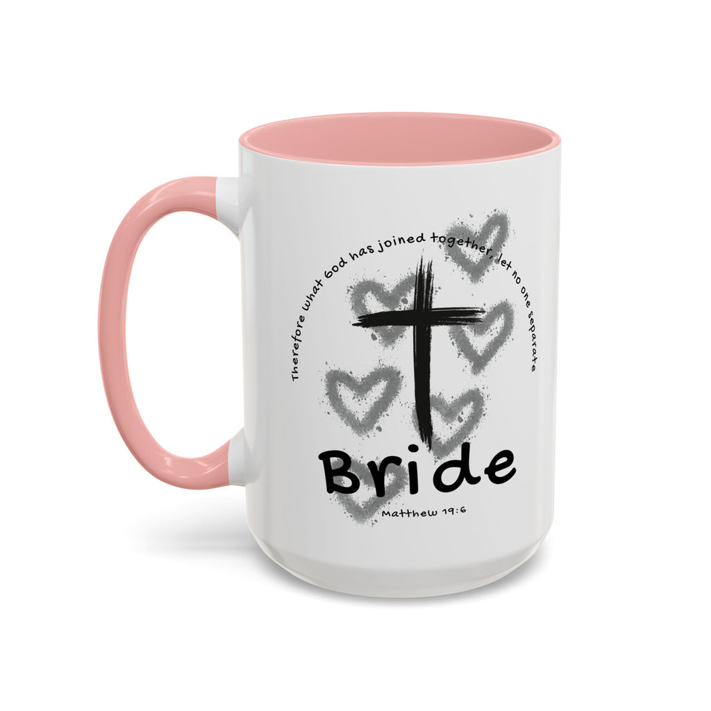 Bride Coffee Mug — Christian Cross & Hearts Accent Mug (Matthew 19:6)