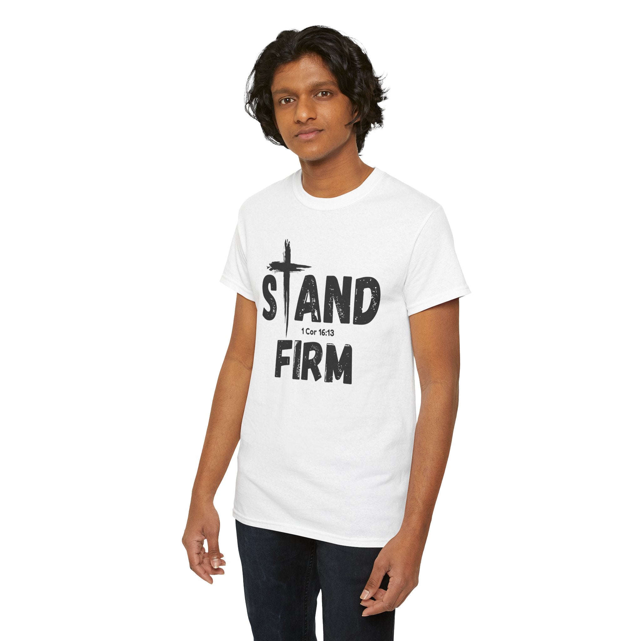 Stand Firm T-Shirt — Christian Faith Tee with Cross & 1 Cor 16:13 Inspirational Design