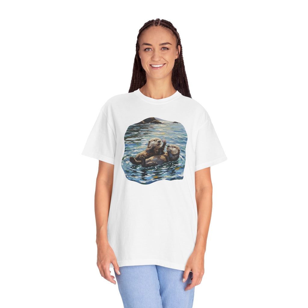 Otter Floating Art T-Shirt — Cute Sea Otter Graphic Tee