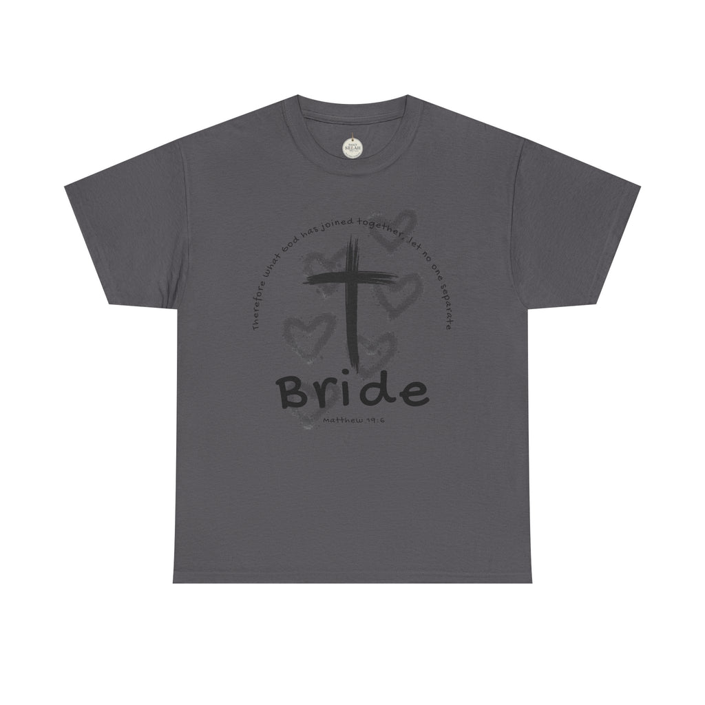Bride T-Shirt — Christian Cross & Hearts Bridal Faith Tee - Christian - Matthew 19:6