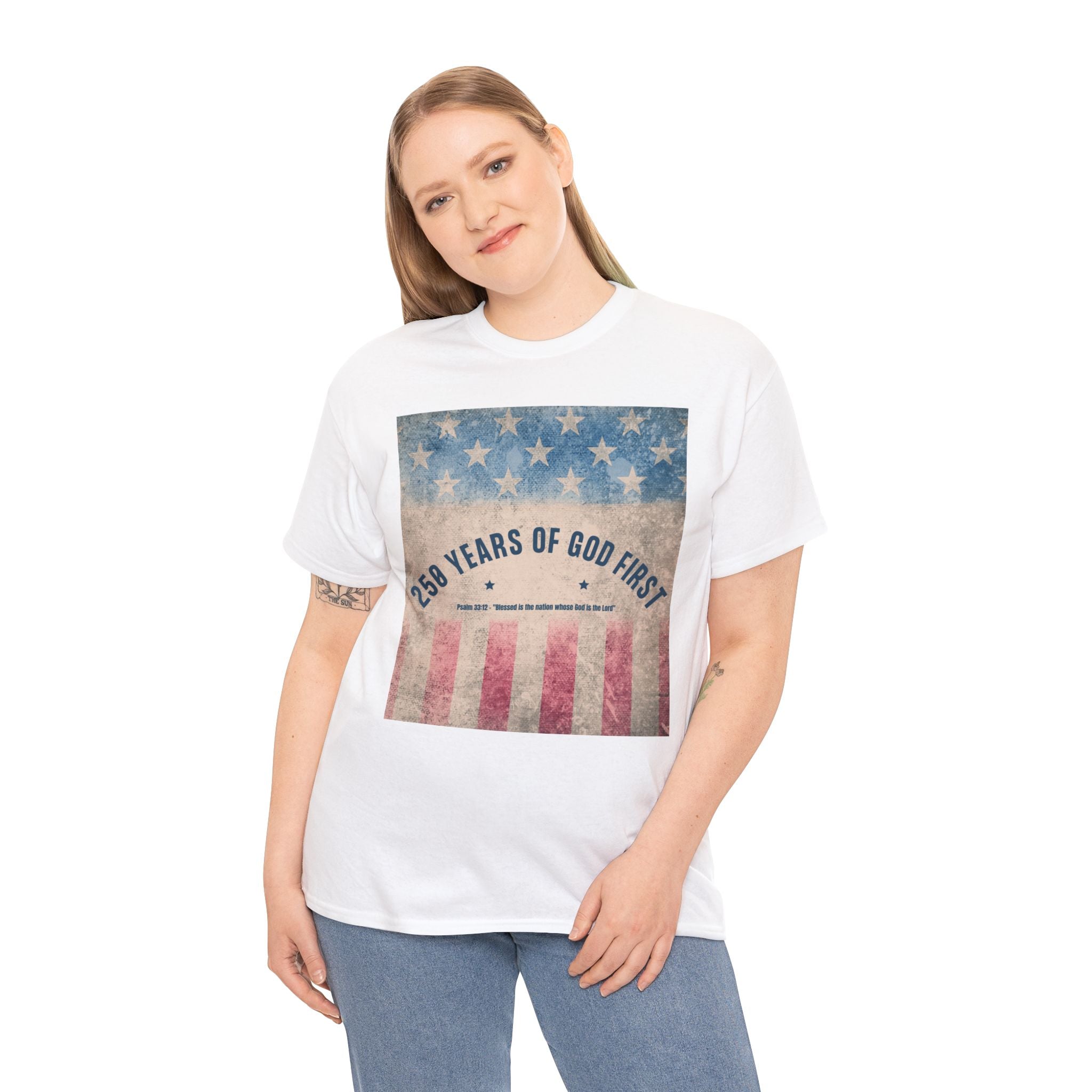 God First 250 Years Vintage American Flag  and Patriotic T-Shirt