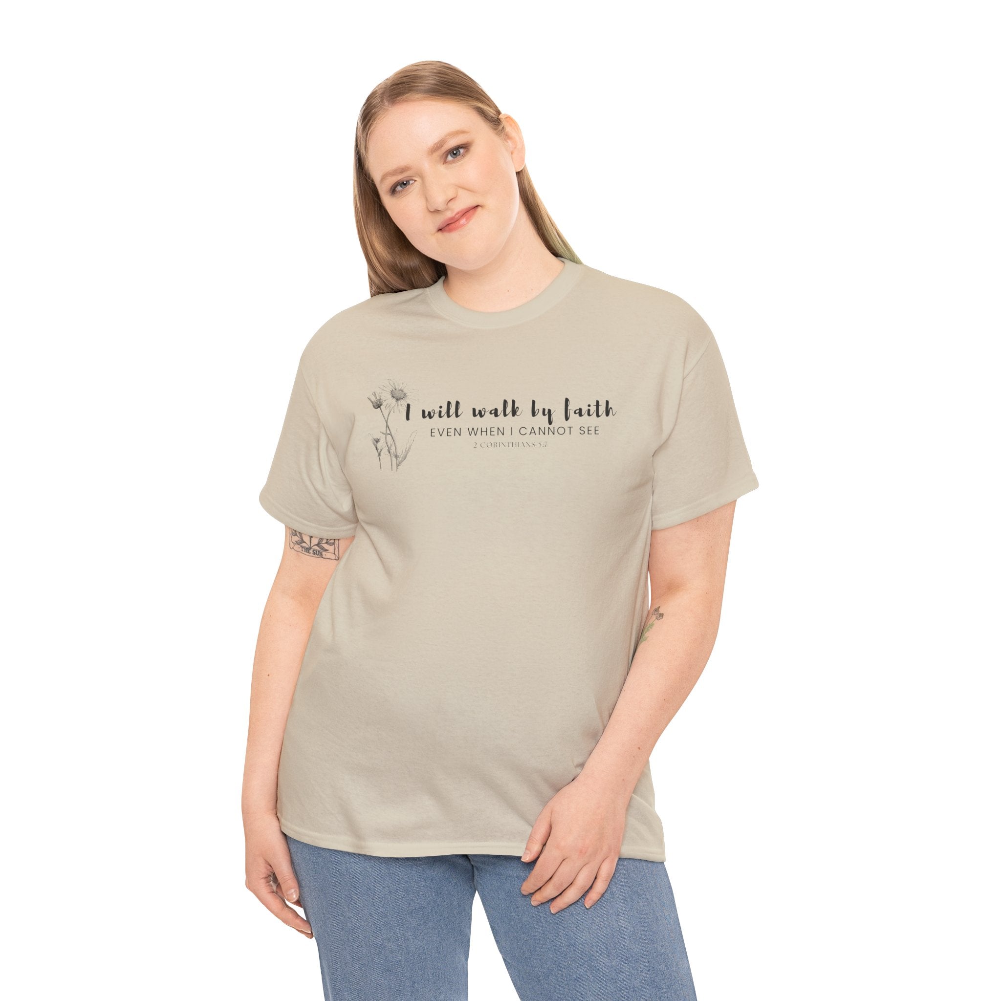 Faith Graphic Tee — "I Will Walk by Faith" Minimal Christian T-Shirt