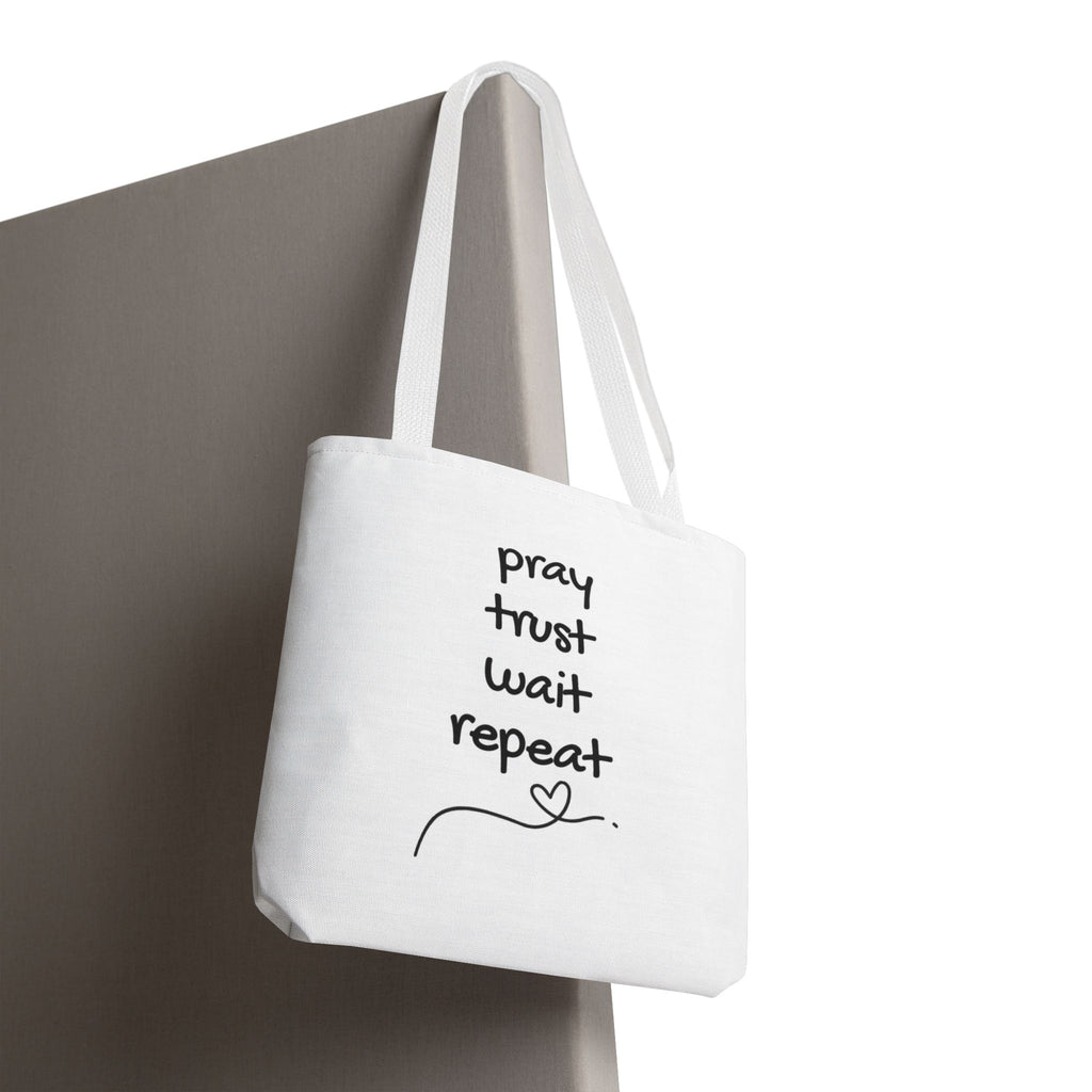 Pray Trust Wait Repeat Tote Bag — Inspirational Faith Canvas Tote