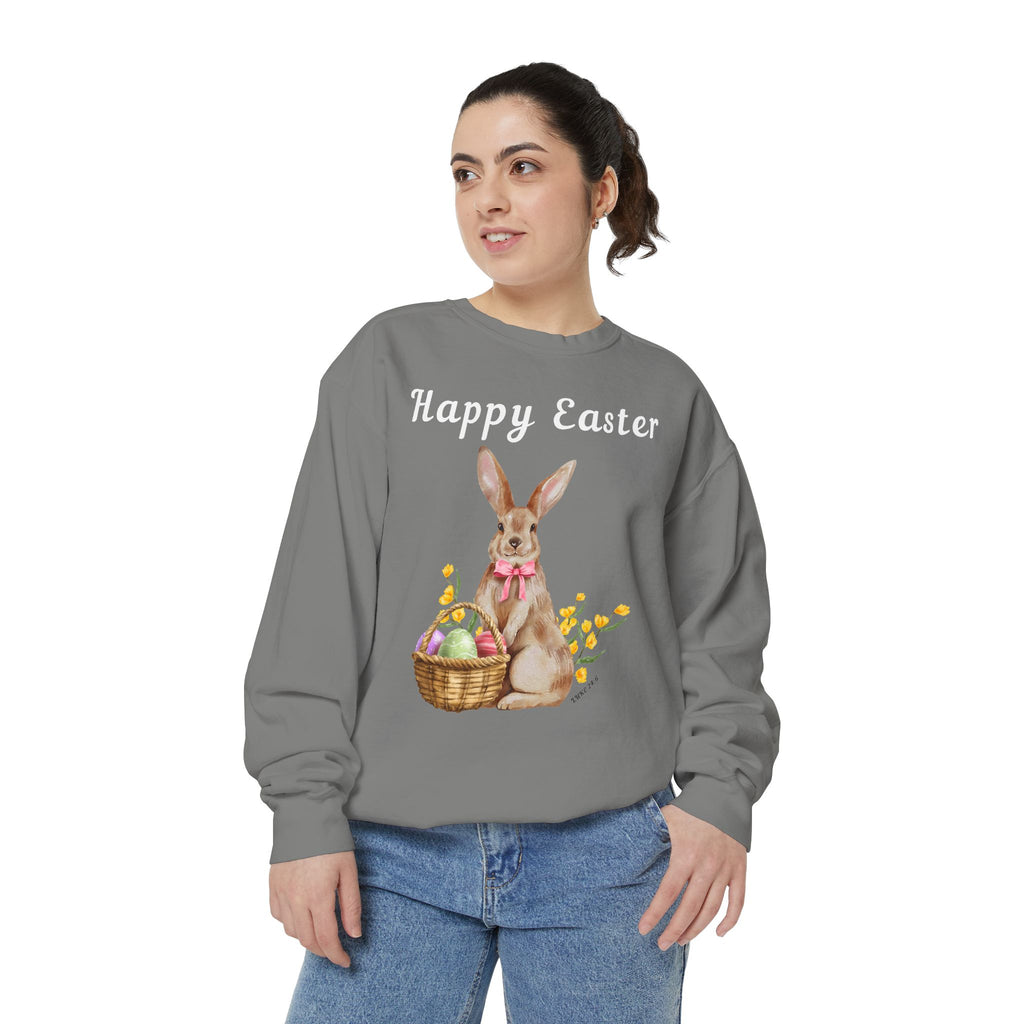 Easter Bunny Sweatshirt - Happy Easter Bunny with Basket Design (Luke 24:6)