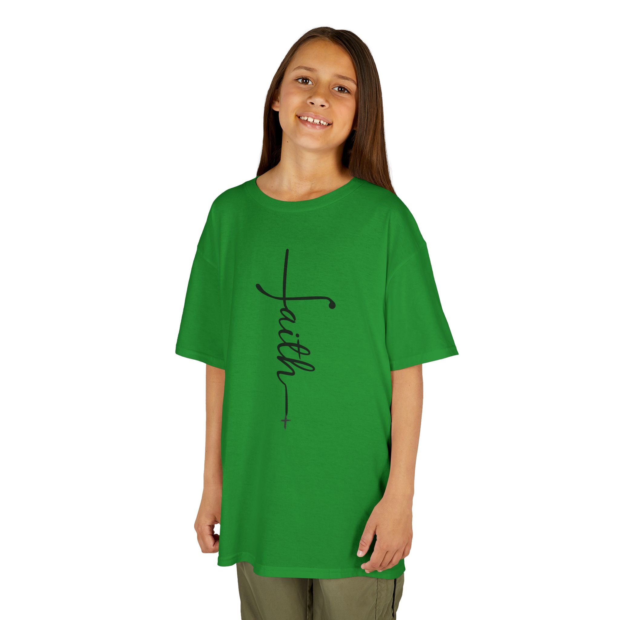 Kids Tee — Vertical "faith" Cross Script Graphic