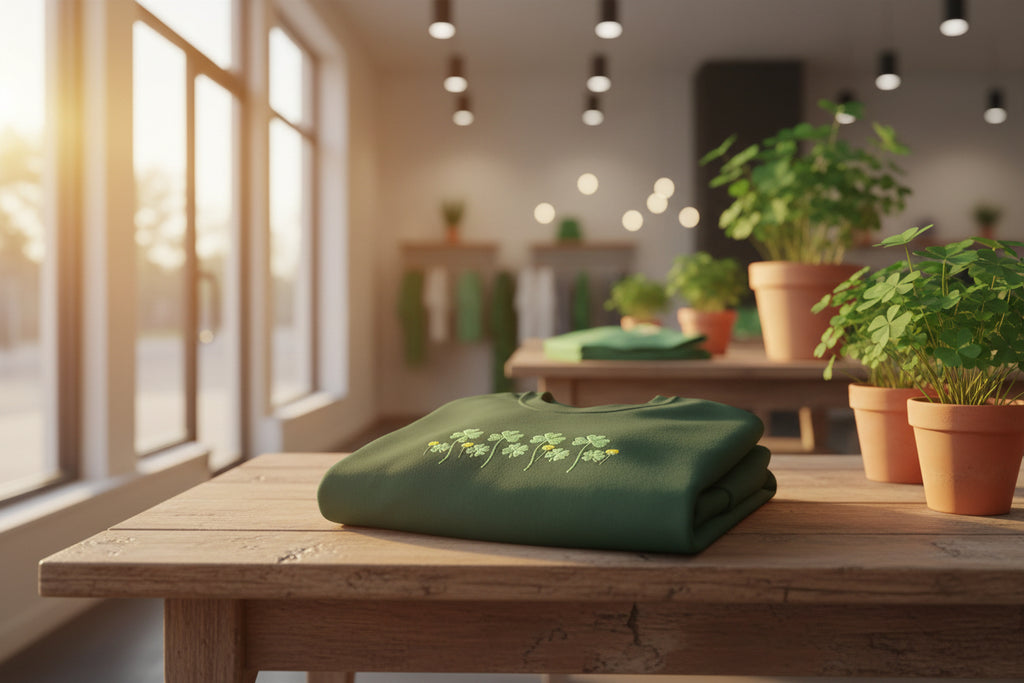 Embroidered St. Patrick's Day Shamrock Row Crewneck Sweatshirt