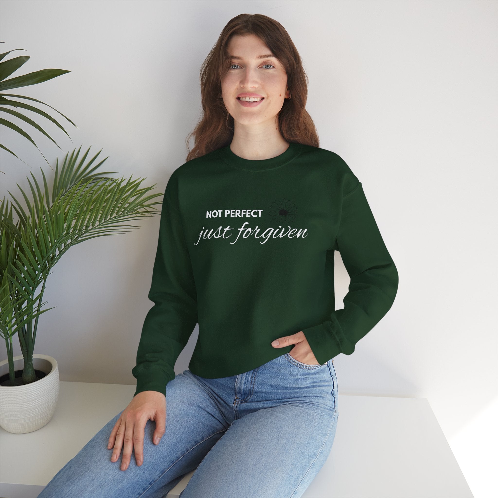 Crewneck Sweatshirt — "Not Perfect, Just Forgiven" Floral Inspirational Pullover