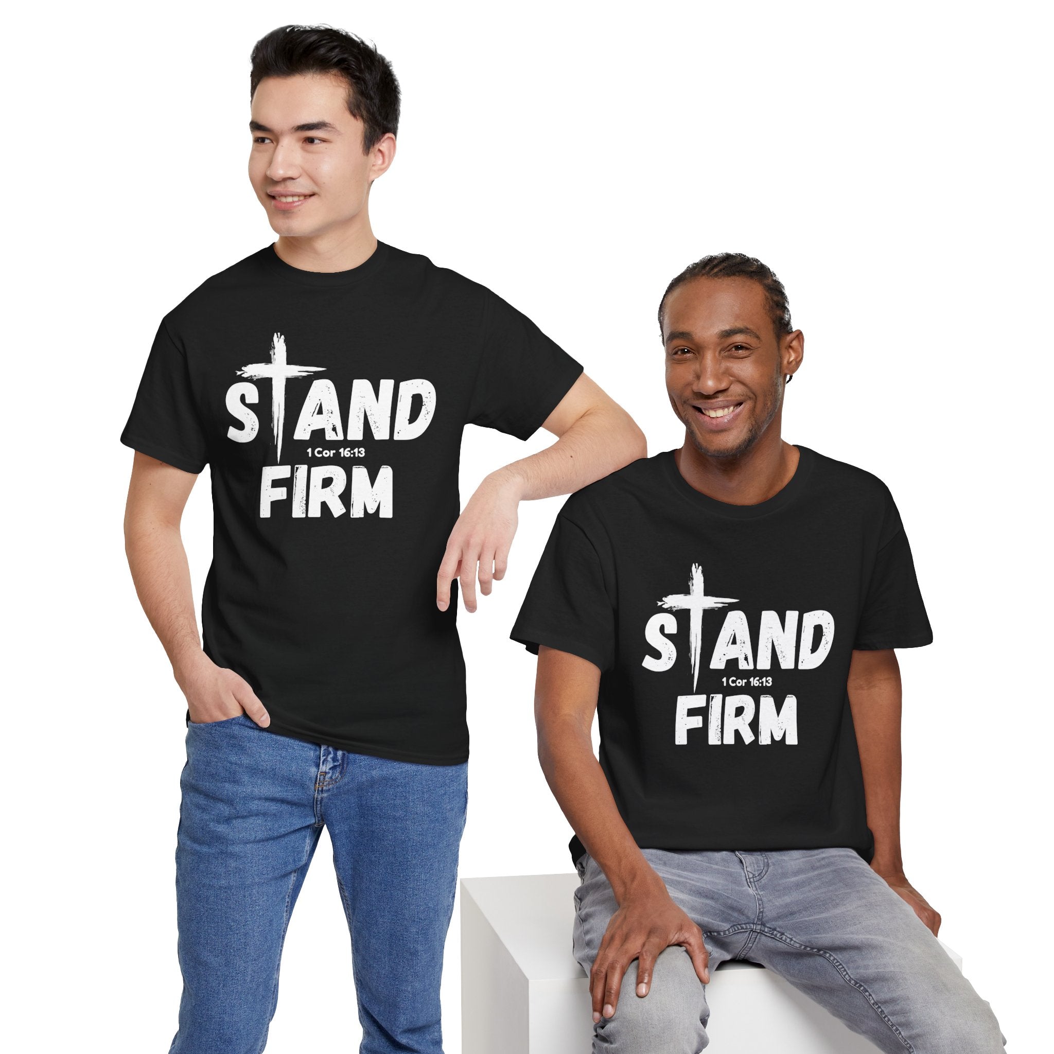 Stand Firm T-Shirt — Christian Faith Tee with Cross & 1 Cor 16:13 Inspirational Design