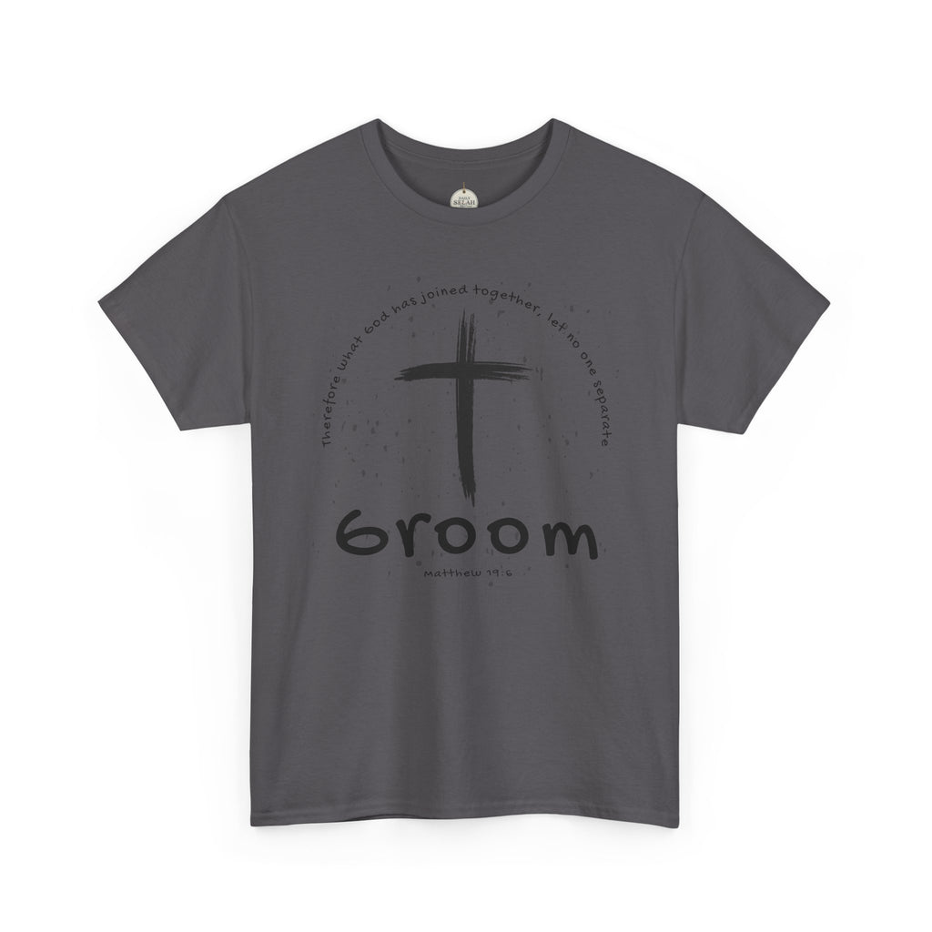 Groom Cross Tee — Christian Wedding Groom T-Shirt (Scripture Verse Design) - Christian - Matthew 19:6