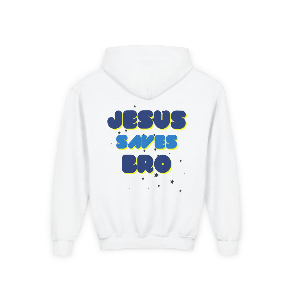 Youth Hoodie — "Jesus Saves Bro" Christian Graphic Pullover