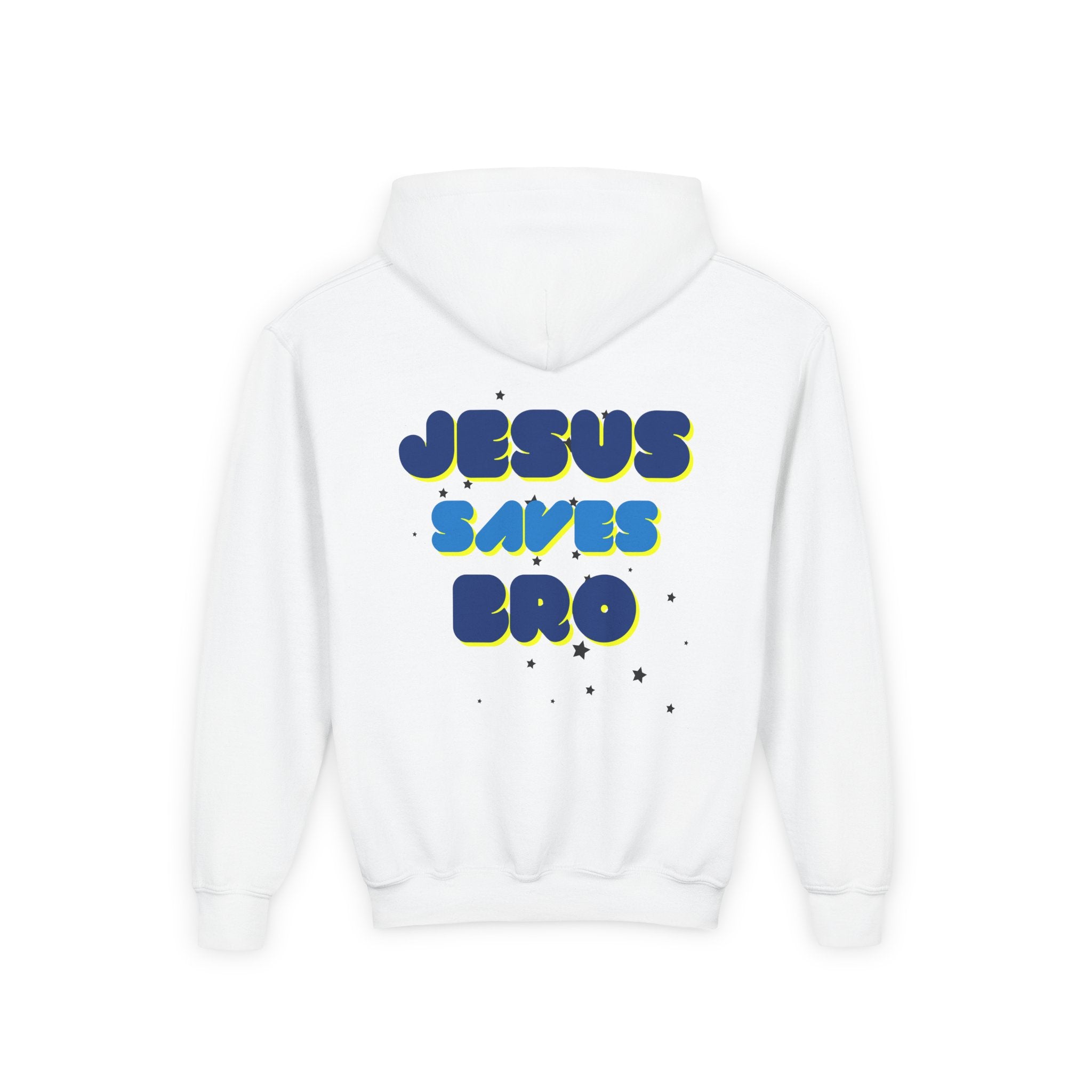 Youth Hoodie — "Jesus Saves Bro" Christian Graphic Pullover