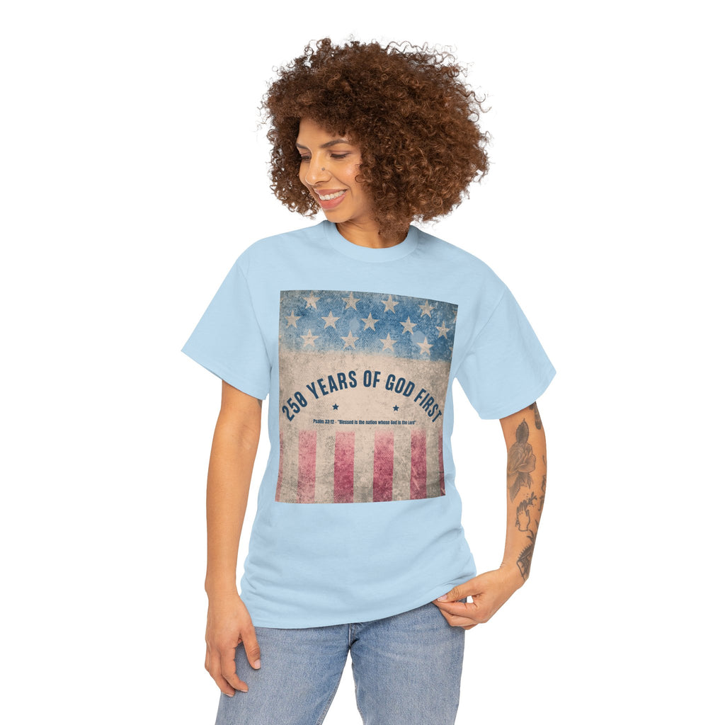 God First 250 Years Vintage American Flag  and Patriotic T-Shirt