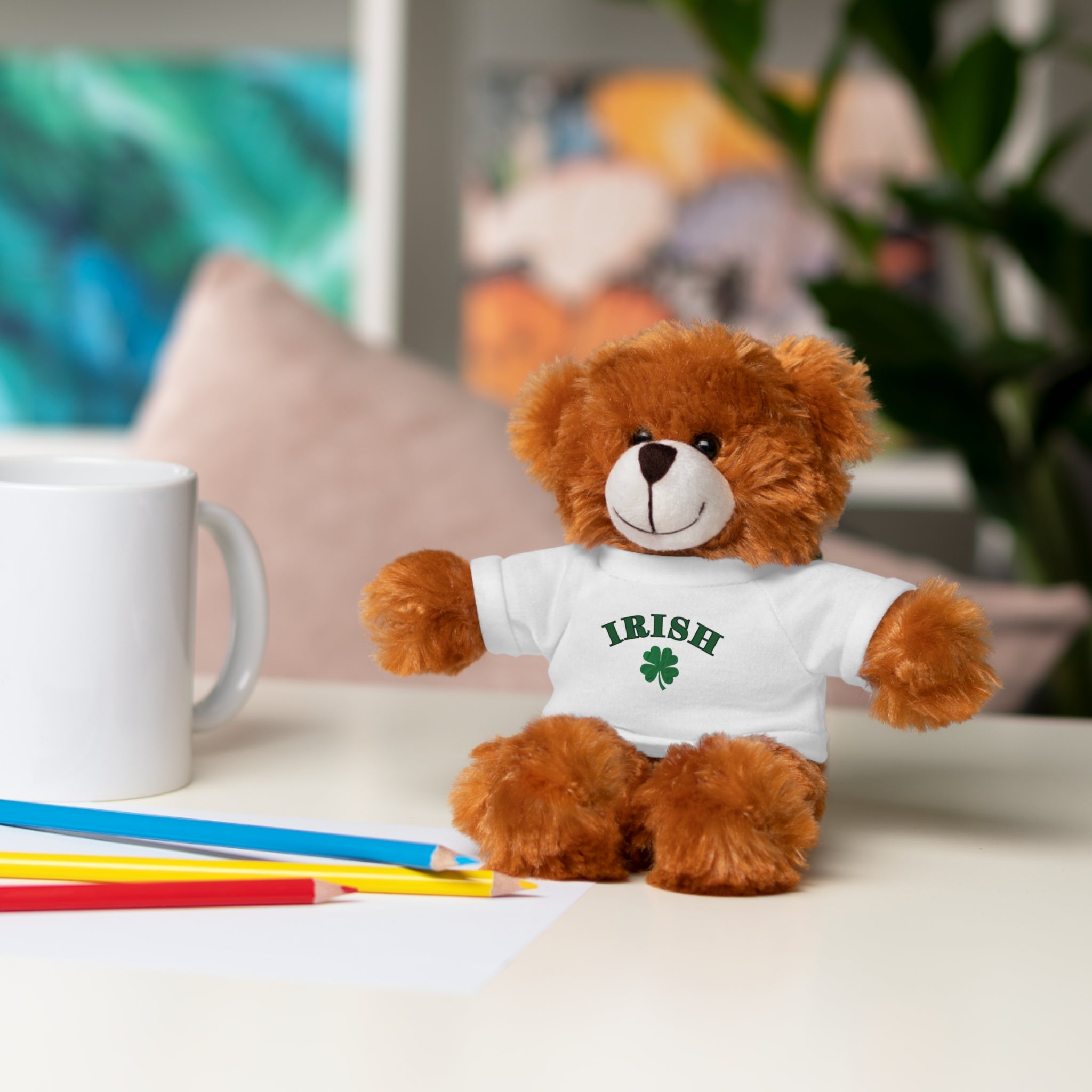 Irish Clover Teddy Bear with 'IRISH' Tee — St. Patrick's Day Plush Gift