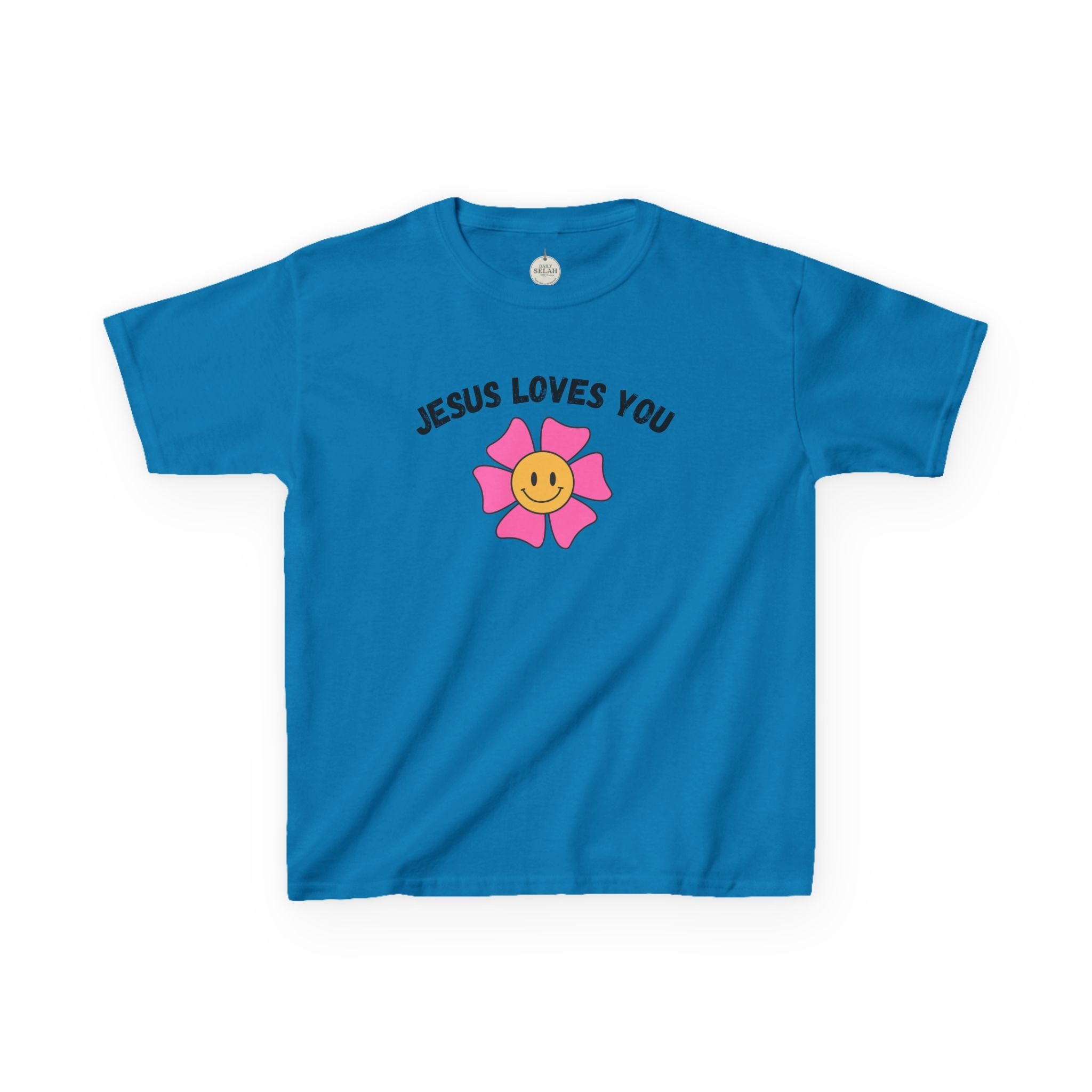 Kids T-Shirt — "Jesus Loves You" Smiley Flower Christian Tee