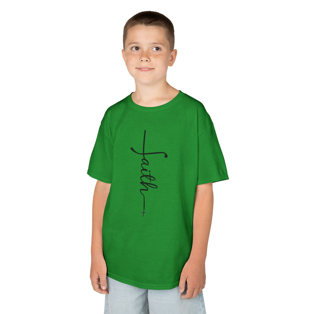 Kids Tee — Vertical "faith" Cross Script Graphic