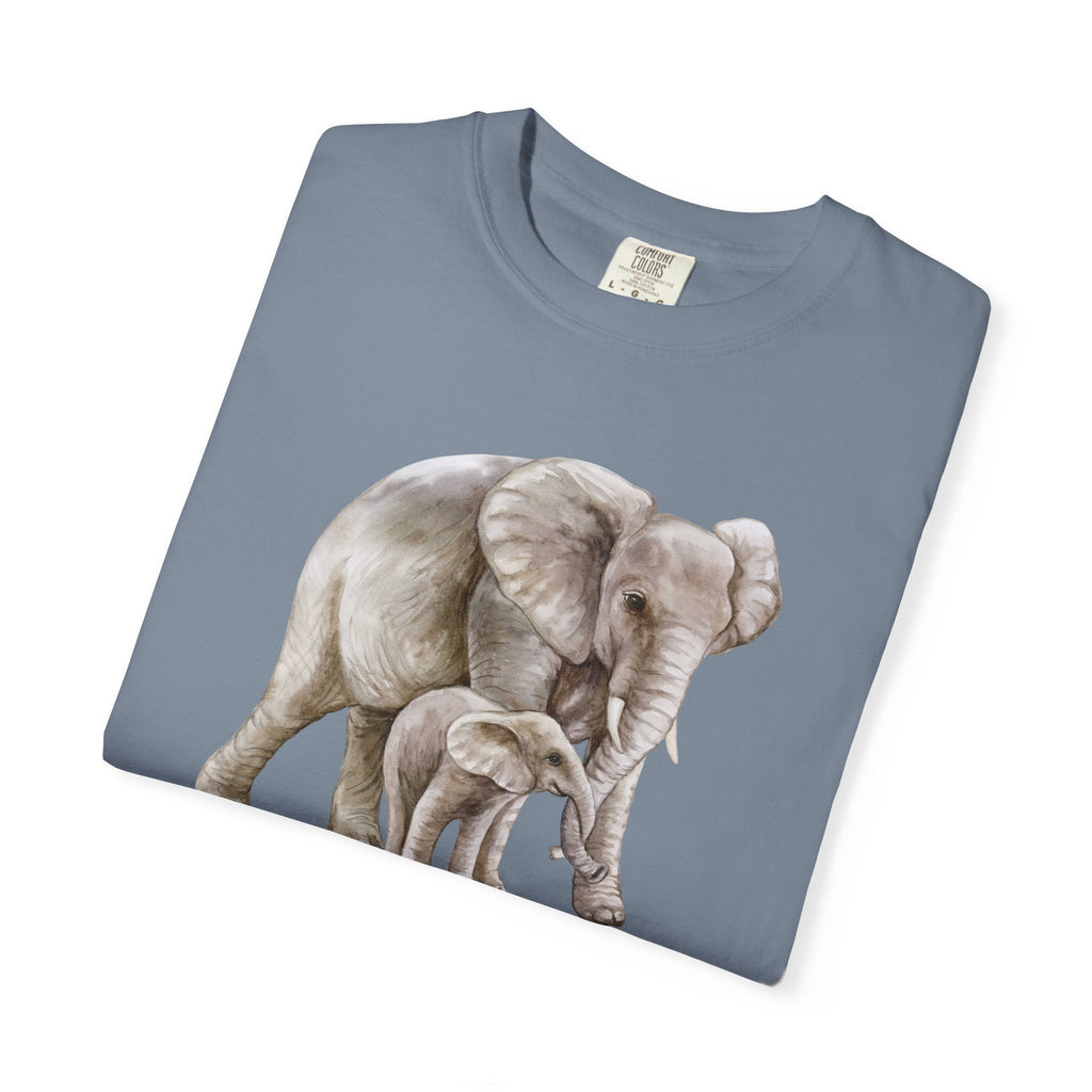 Elephant Mom & Baby T-Shirt — Realistic Wildlife Graphic Tee Comfort Colors