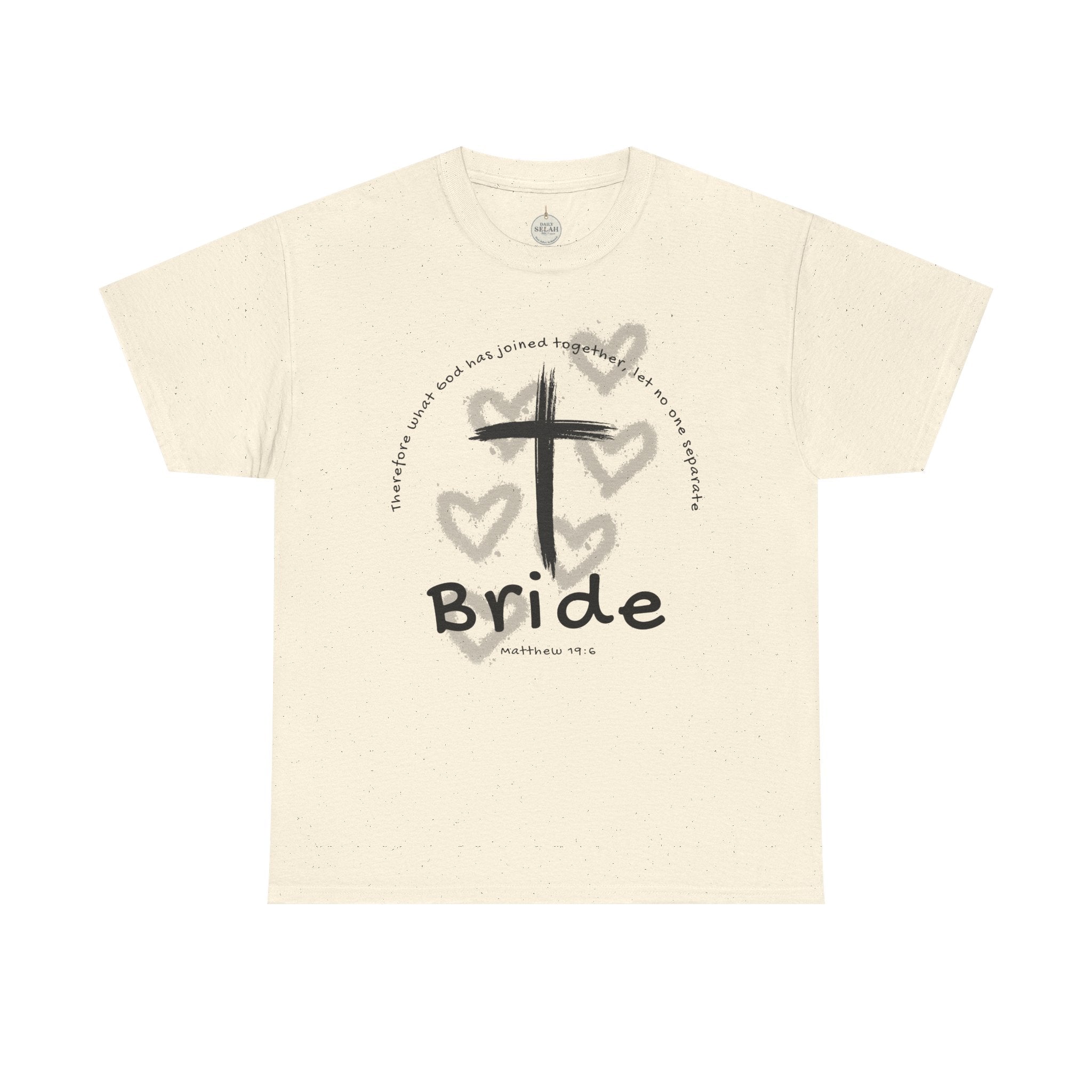 Bride T-Shirt — Christian Cross & Hearts Bridal Faith Tee - Christian - Matthew 19:6