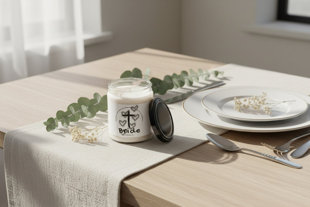 Bride Soy Candle — Christian Cross & Hearts Scented Jar (9oz)