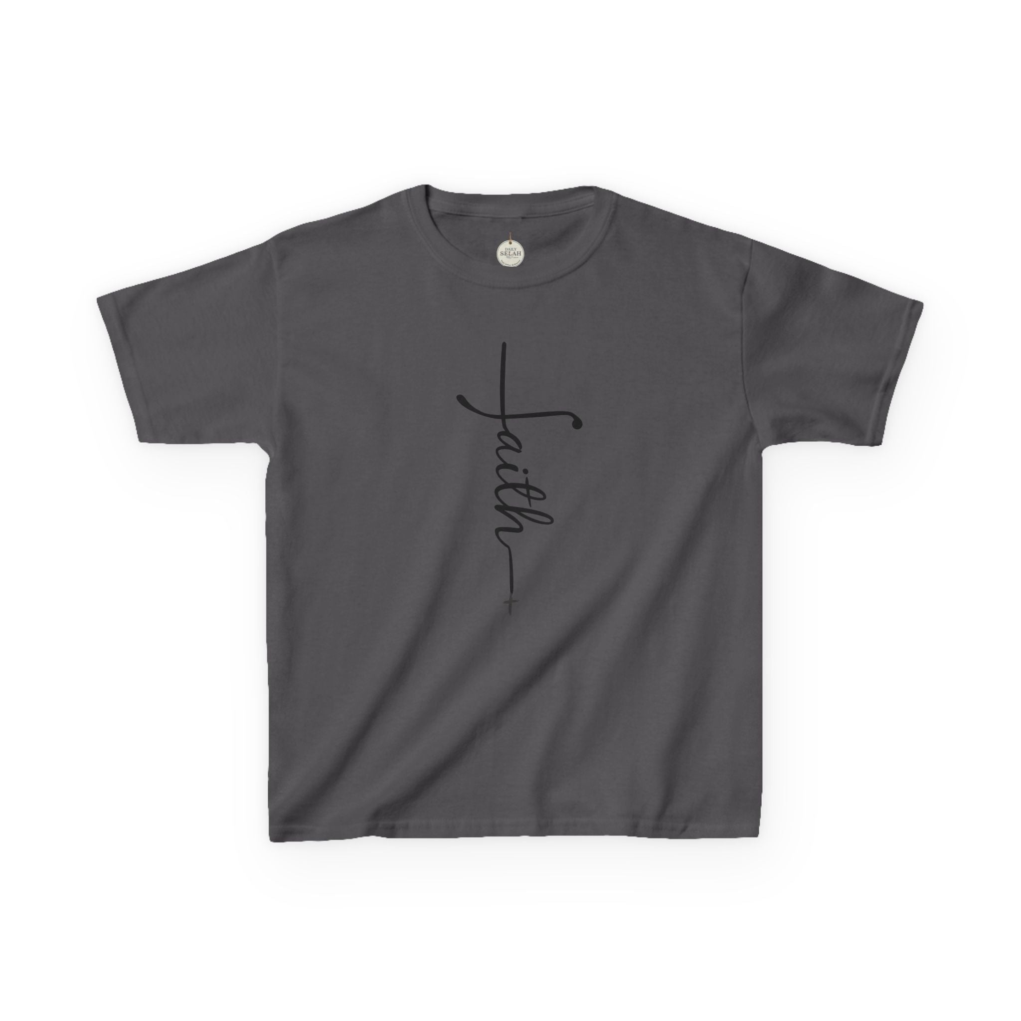 Kids Tee — Vertical "faith" Cross Script Graphic
