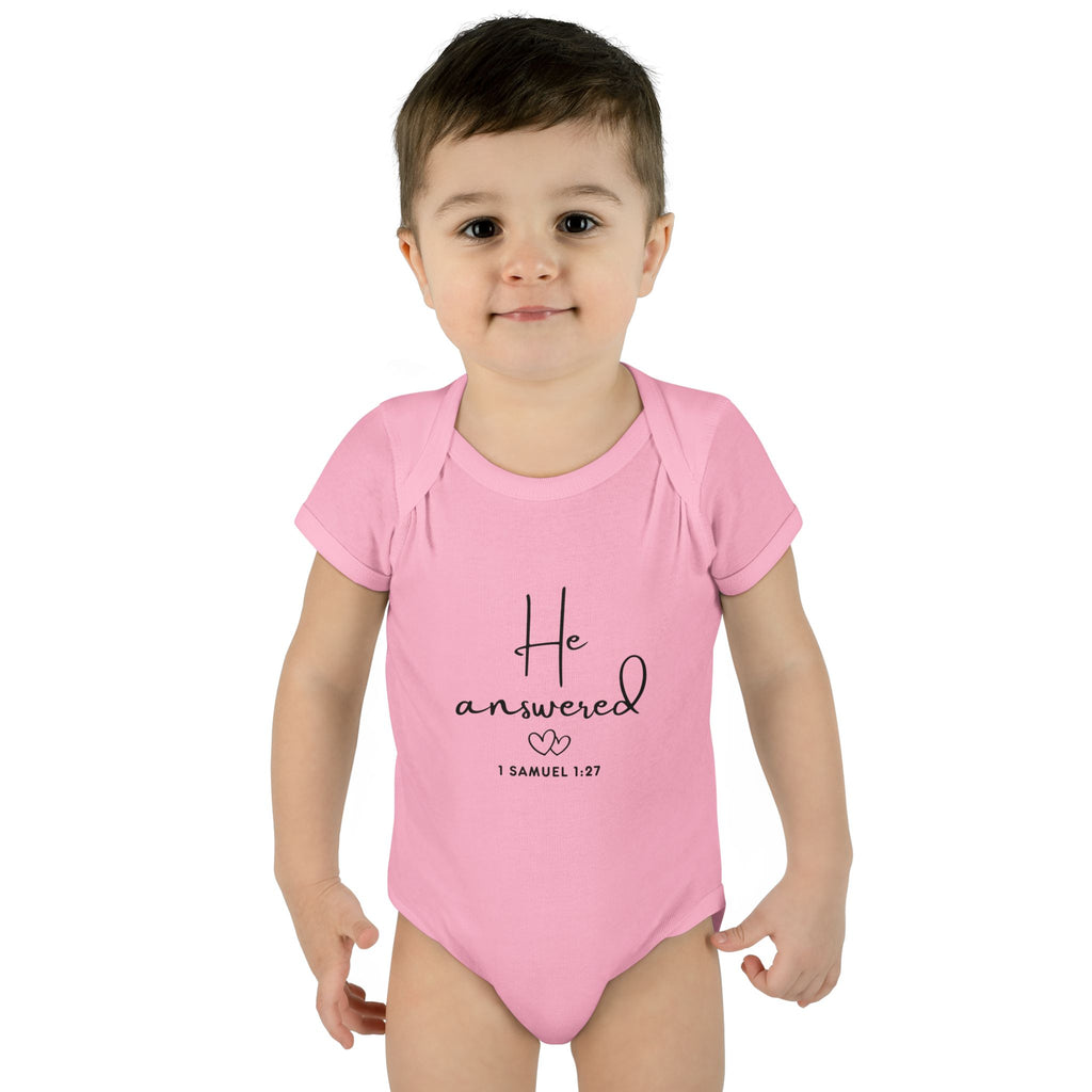 He Answered Infant Bodysuit | 1 Samuel 1:27 Scripture Baby Onesie