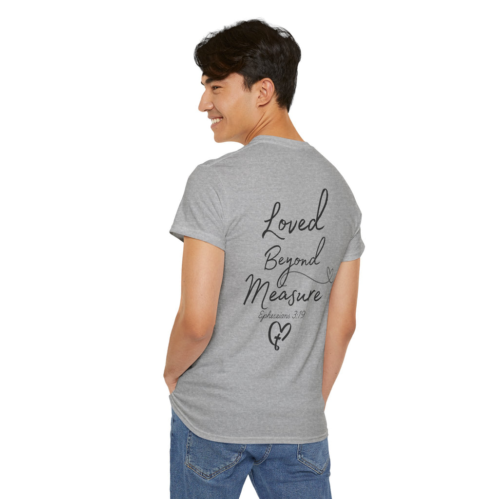 Loved Beyond Measure Tee — Christian Faith Heart Cross T-Shirt (Ephesians 3:18)