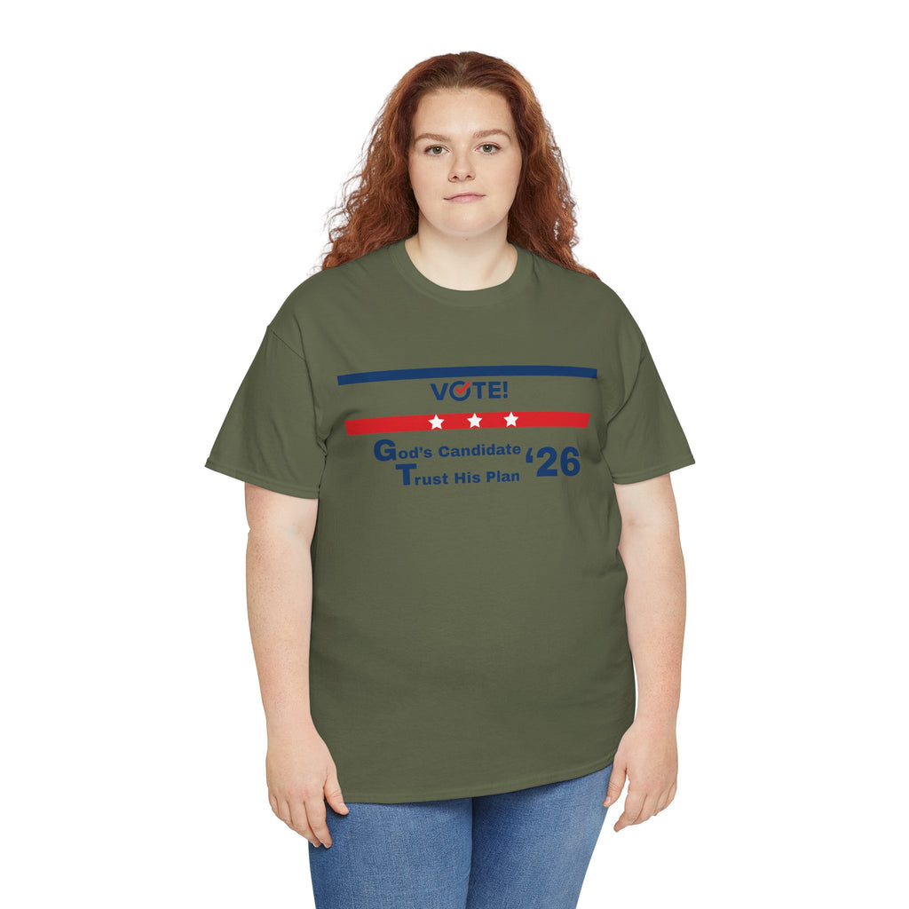 Political Vote '26 T‑Shirt — "God's Candidate Trust His Plan" Patriotic Tee