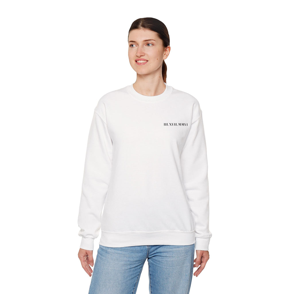 Embroidered - Personalized - Couples - Crewneck Sweatshirt — Minimal 'Human Being' Chest Text with Small Sleeve Floral Accents