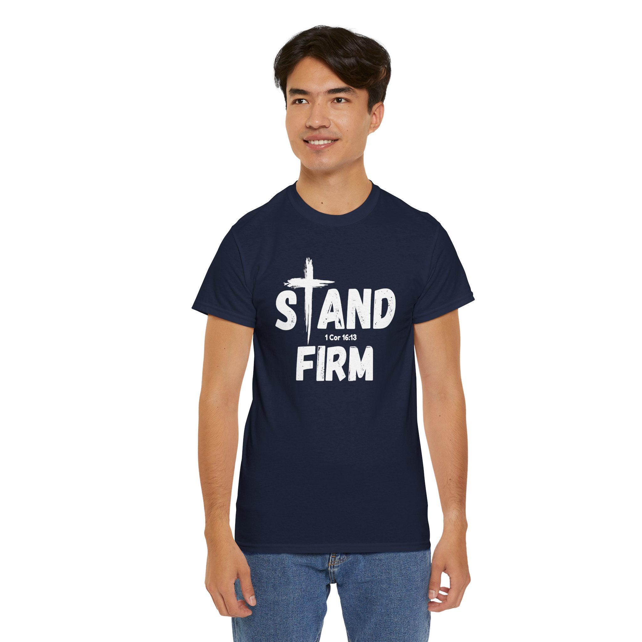 Stand Firm T-Shirt — Christian Faith Tee with Cross & 1 Cor 16:13 Inspirational Design