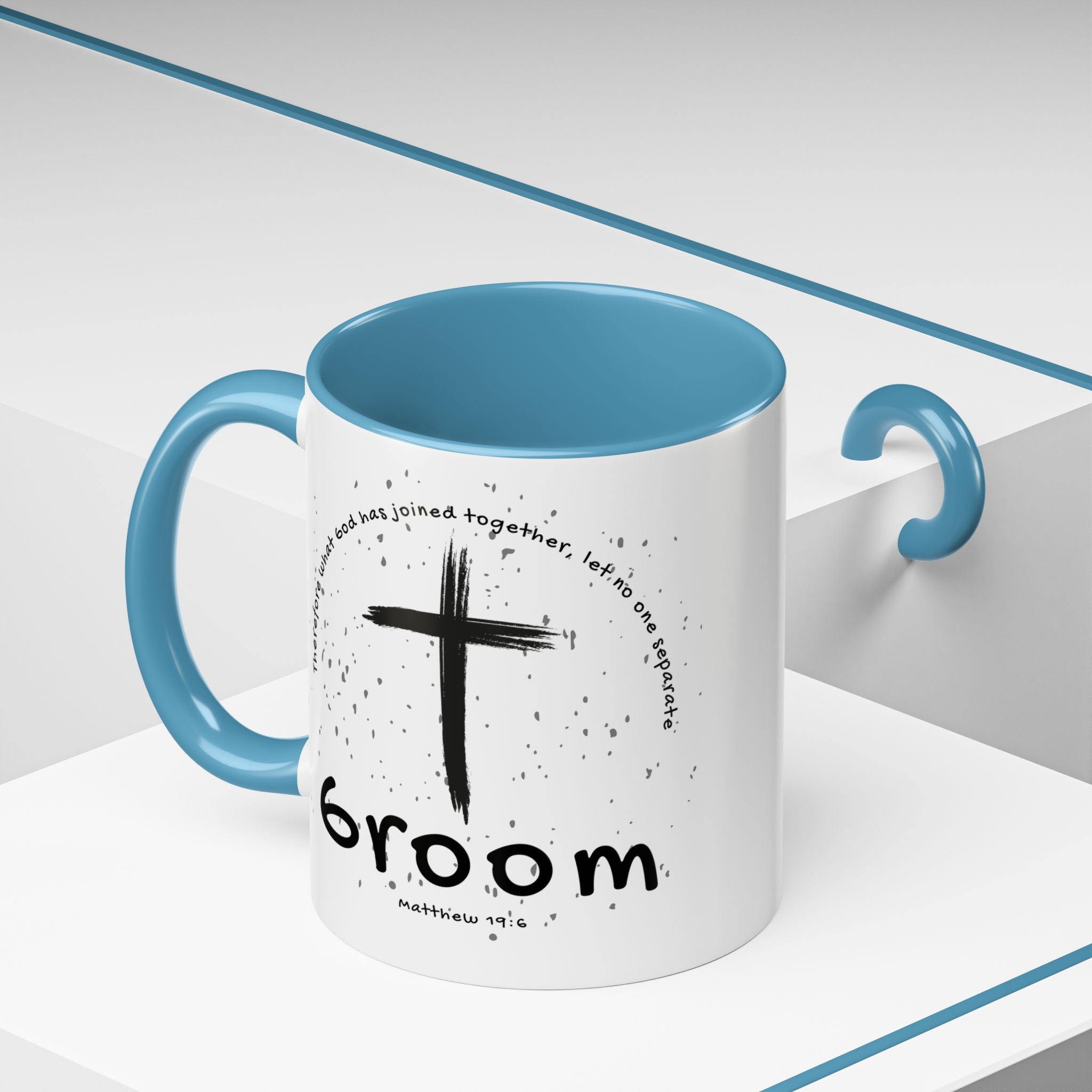 Groom Faith Coffee Mug – Cross & Matthew 19:6 Wedding Gift