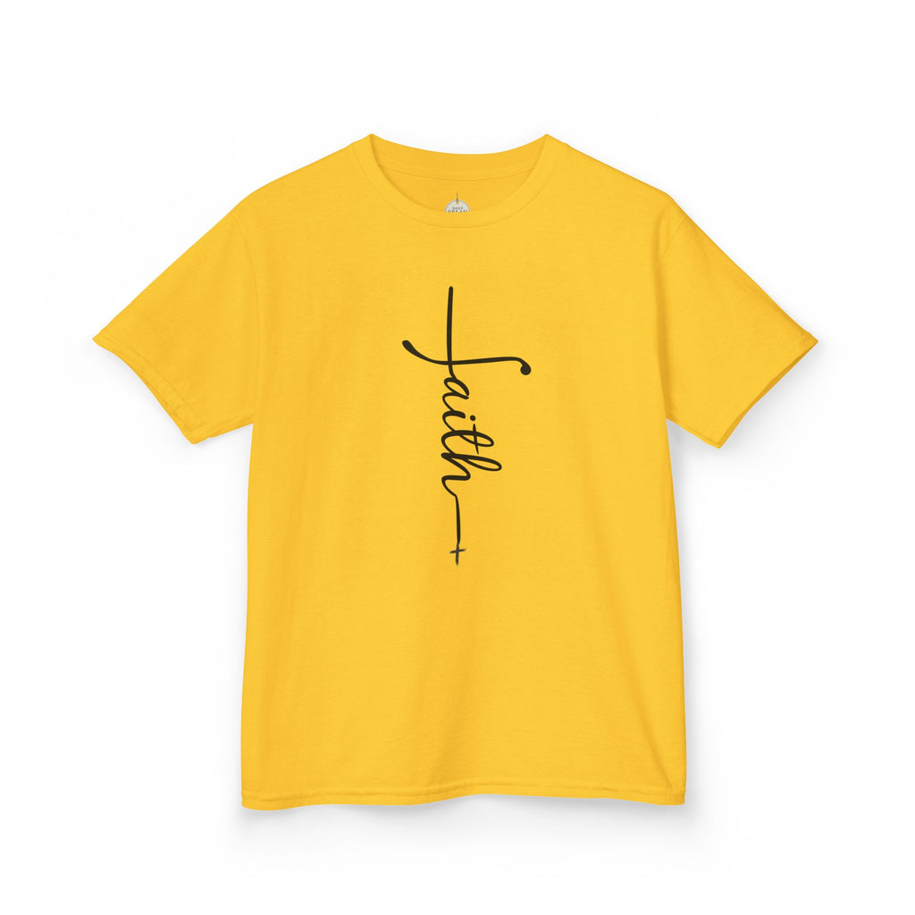 Kids Tee — Vertical "faith" Cross Script Graphic