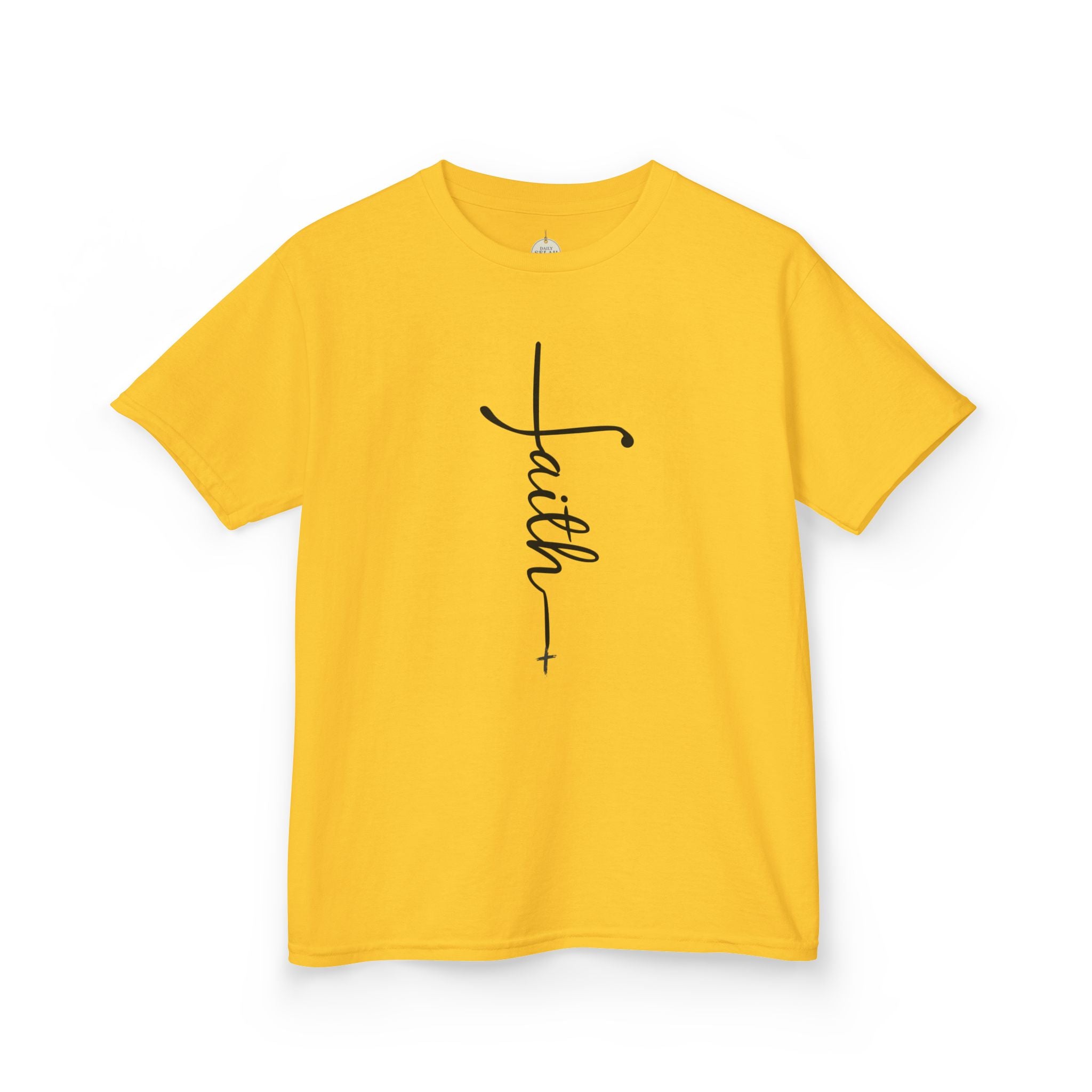 Kids Tee — Vertical "faith" Cross Script Graphic