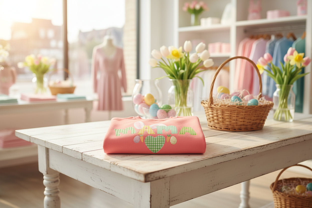 Mama Easter Bunny Sweatshirt — Cute Plaid ‘MAMA’ with Bunny Ears & Eggs