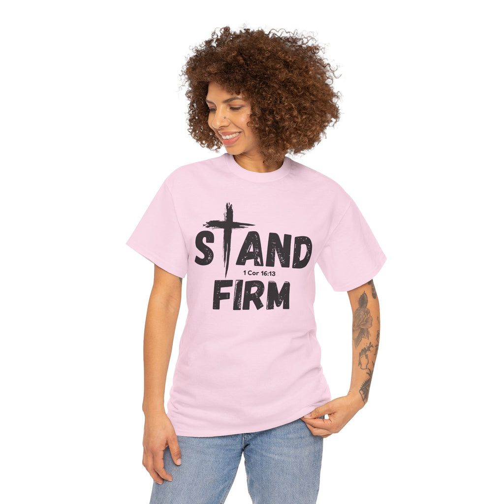 Stand Firm T-Shirt — Christian Faith Tee with Cross & 1 Cor 16:13 Inspirational Design